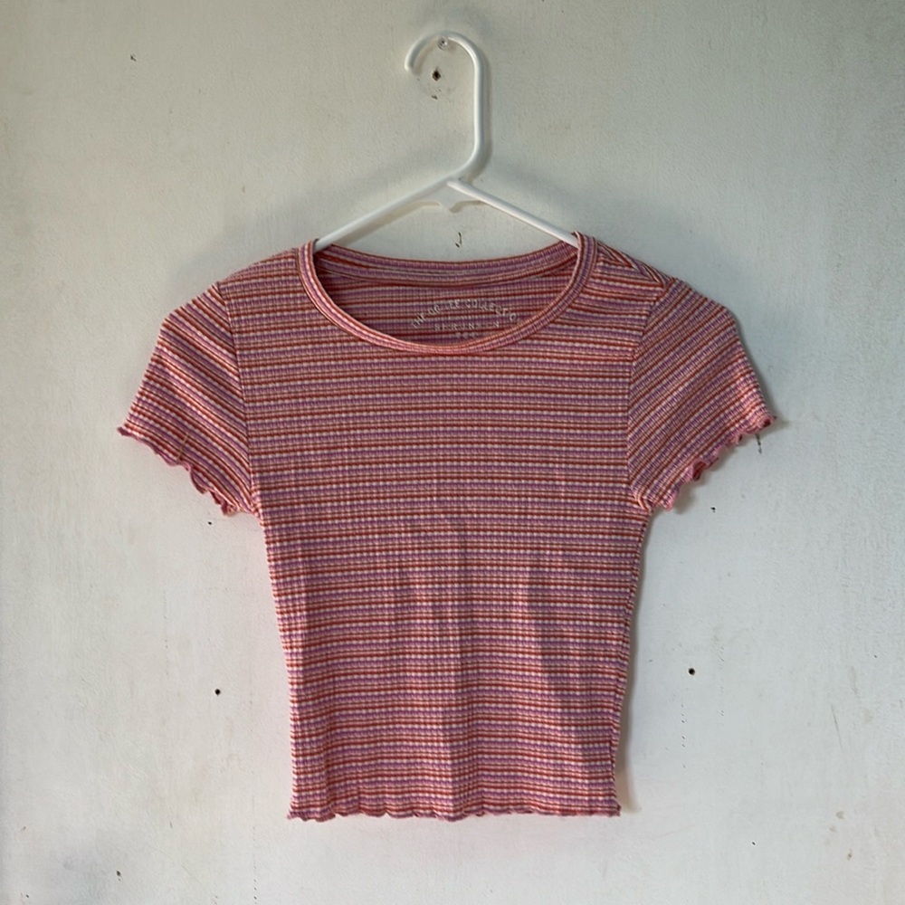 pink, peach and white striped crop top